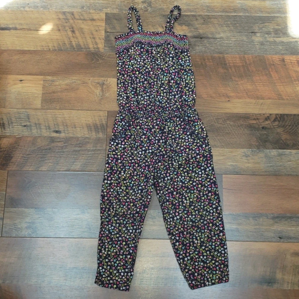 Cherokee Blue Ditsy Floral Print Sleeveless Jumpsuit, Size 5T